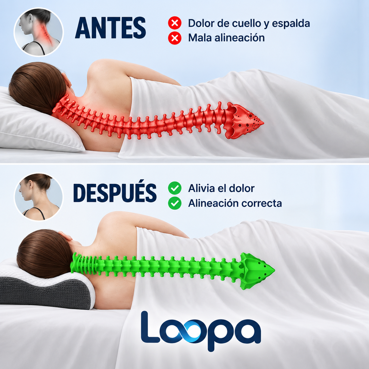 La almohada Loopa transforma las noches agitadas en un sueño profundo y sin dolores — Garantizado o te devolvemos tu dinero.